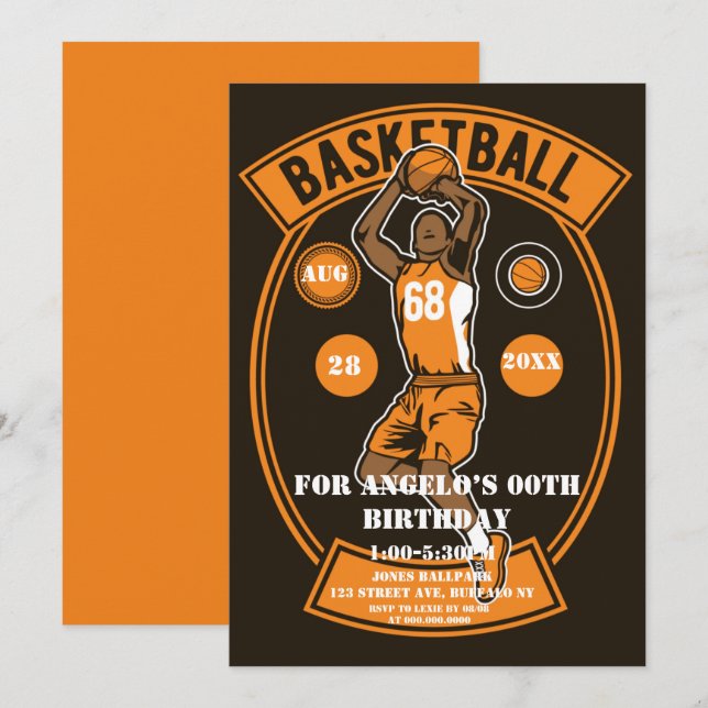 Partido de Cumpleaños del Baloncesto Negro naranja (Anverso / Reverso)