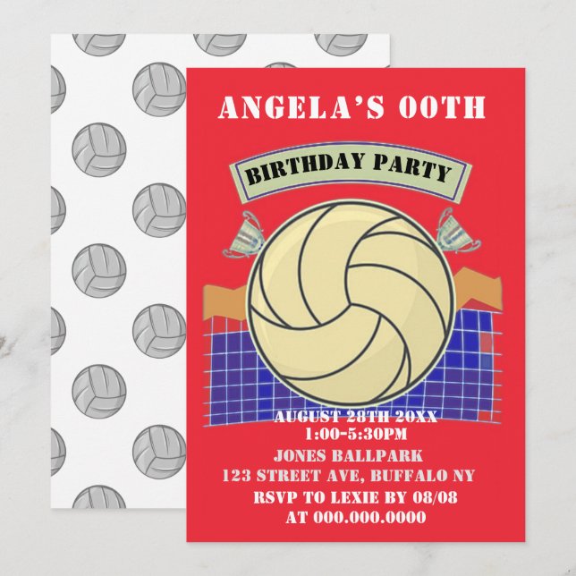 Partido de Cumpleaños del Voleibol Rojo invita (Anverso / Reverso)