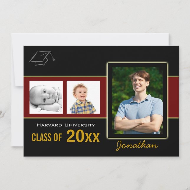 Partido de Graduación 3 Fotos Invitación roja (Anverso)