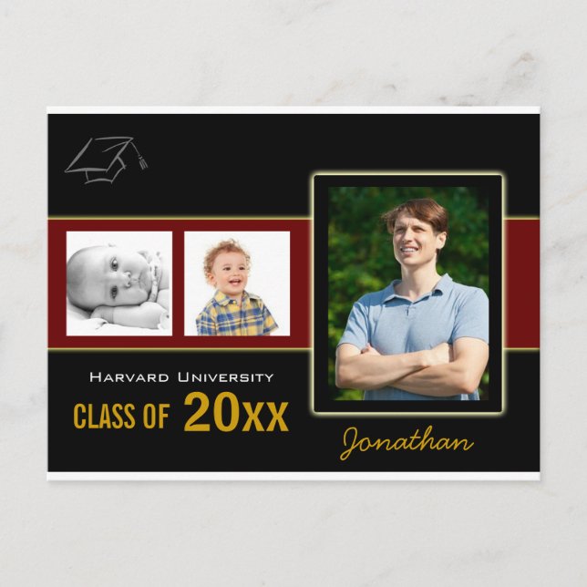 Partido de Graduación 3 Fotos Invitación roja (Anverso)