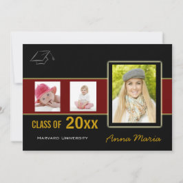 Partido de Graduación 3 Fotos Invitación roja