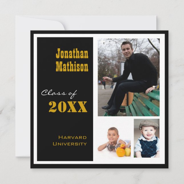 Partido de Graduación 3 Invitación negra de la fot (Anverso)