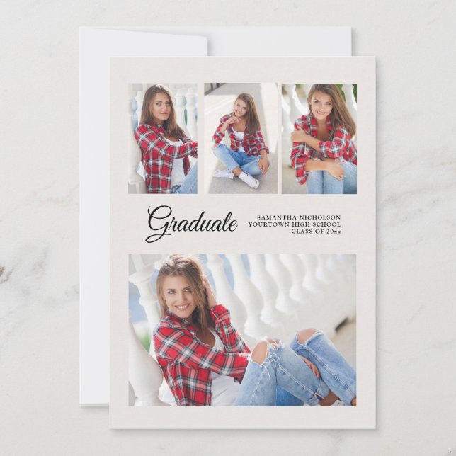 Partido de Graduación 4 Foto Invitación Blanca Mod (Anverso)