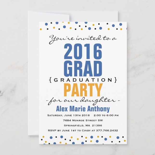 Partido de Graduación Azul 2016 Invitación negrita (Anverso)