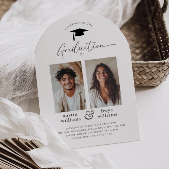 Partido de Graduación Conjunta 2 Invitación de arc (Zazzle Joint Graduation Party 2 Photo Arch Invitation)