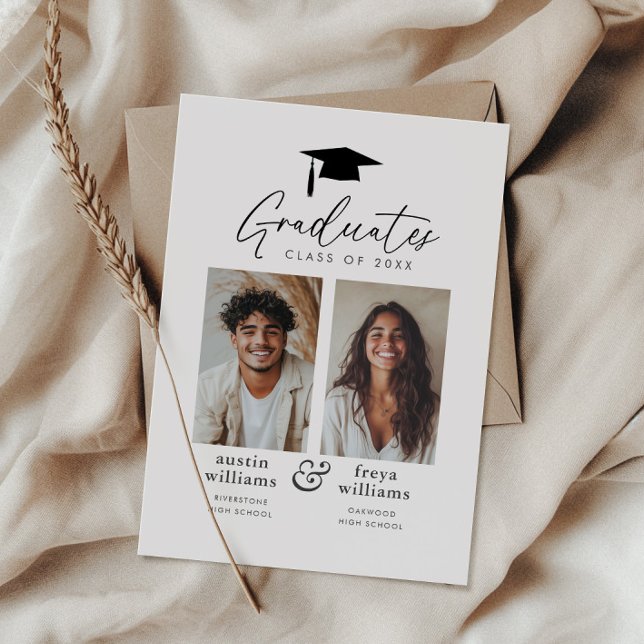 Partido de Graduación Conjunta 2 Invitación fotogr (Zazzle Joint Graduation Party 2 Photo Announcement Postcard)