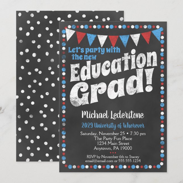 Partido de Graduación de Educación Invitación Azul (Anverso / Reverso)