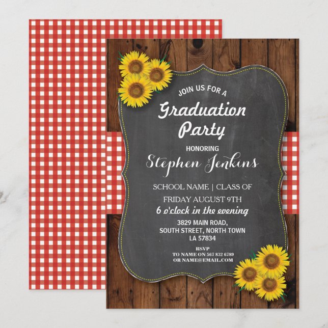 Partido de Graduación de Girasol Invitación a la M (Anverso / Reverso)