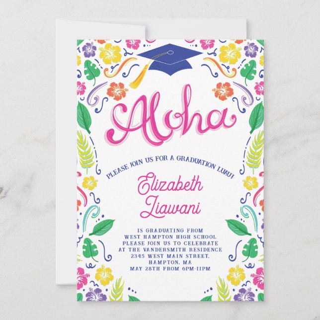 Partido de Graduación de Luau Invitación Tropical  (Anverso)