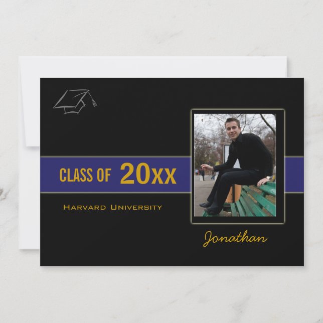 Partido de Graduación Foto Invitación azul (Anverso)