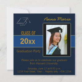 Partido de Graduación Foto Invitación azul