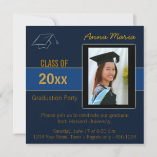Partido de Graduación Foto Invitación azul