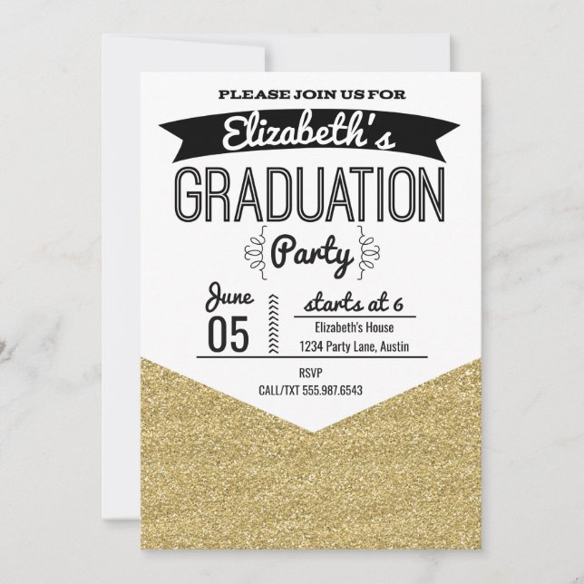 Partido de Graduación Invitación Purpurina de Oro  (Anverso)