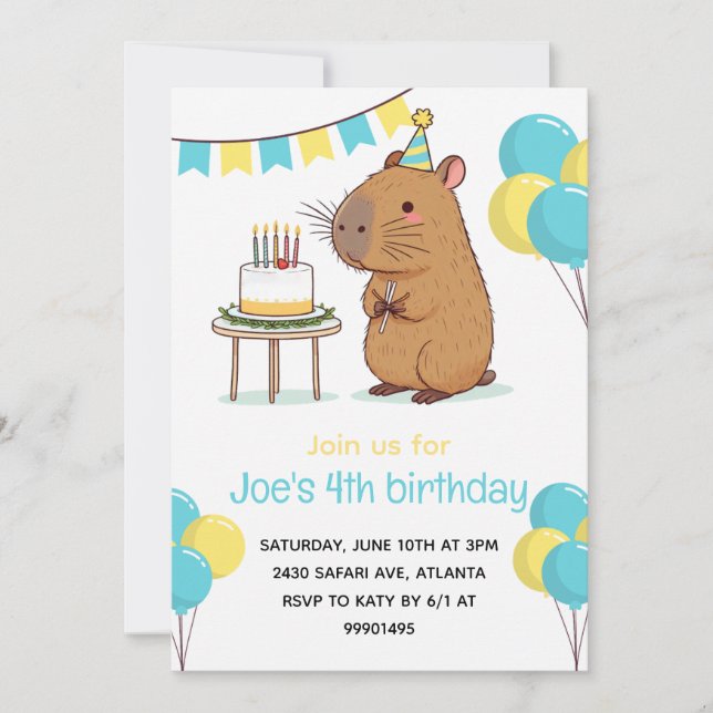 Partido del Capibara Invitación a fiesta de cumple (Anverso)