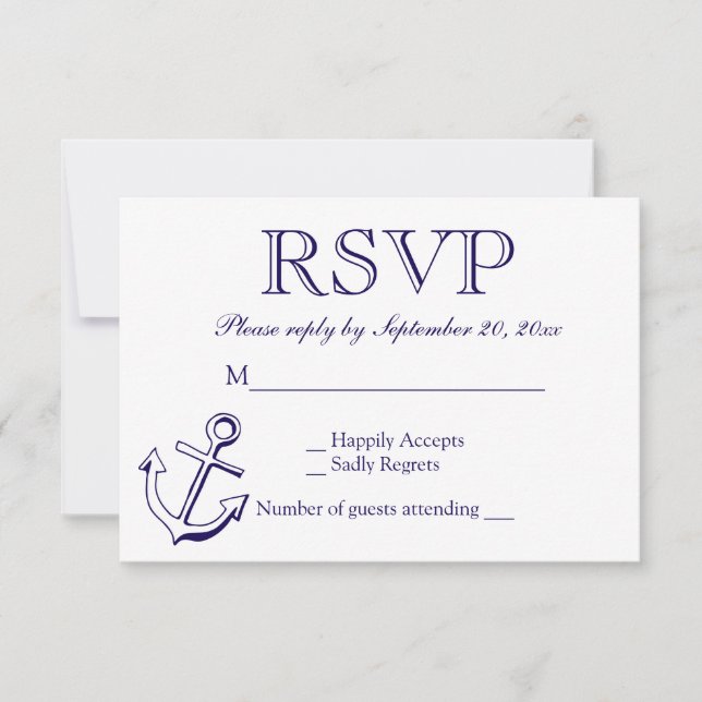 Partido Nautical RSVP Navy Blue Anchor Wedding (Anverso)