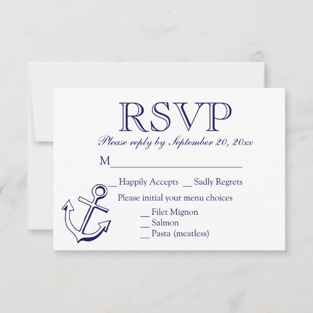 Partido Nautical RSVP Navy Blue Anchor Wedding (Anverso)