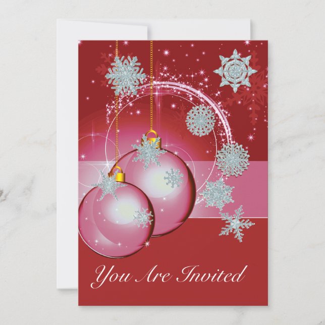 Partido navidades Invitación rojo, flambete de nie (Anverso)