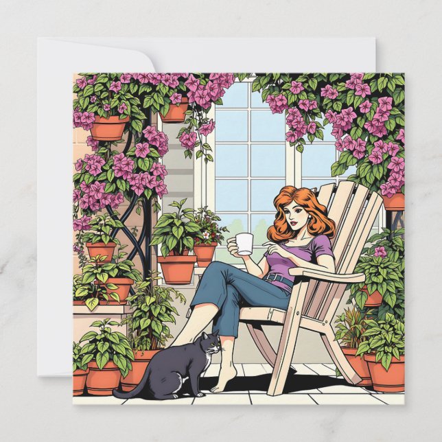 Pasando el tiempo con mi gato, café y plantas (Anverso)
