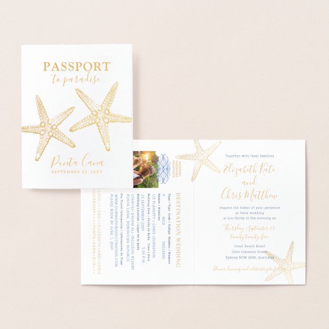 Pasaporte de boda de la playa de Invitación de Sta (Demostración)