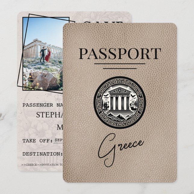 Pasaporte de Grecia de Beige Guardar tarjeta de fe (Anverso / Reverso)