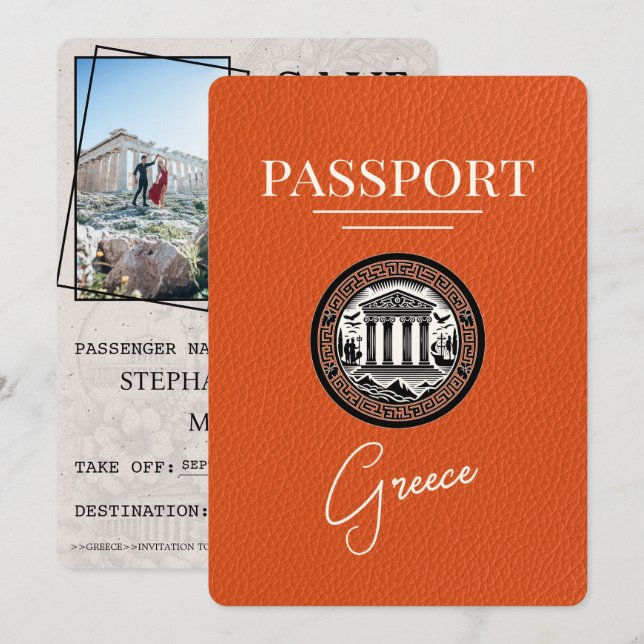 Pasaporte de Grecia naranja Guardar la tarjeta de  (Anverso / Reverso)