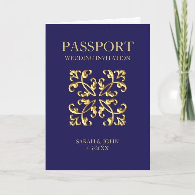 Pasaporte Destino de Viaje Invitación Real Azul (Anverso)