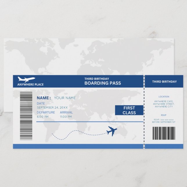 Pasaporte divertido, tarjeta de embarque cumpleaño (Anverso / Reverso)