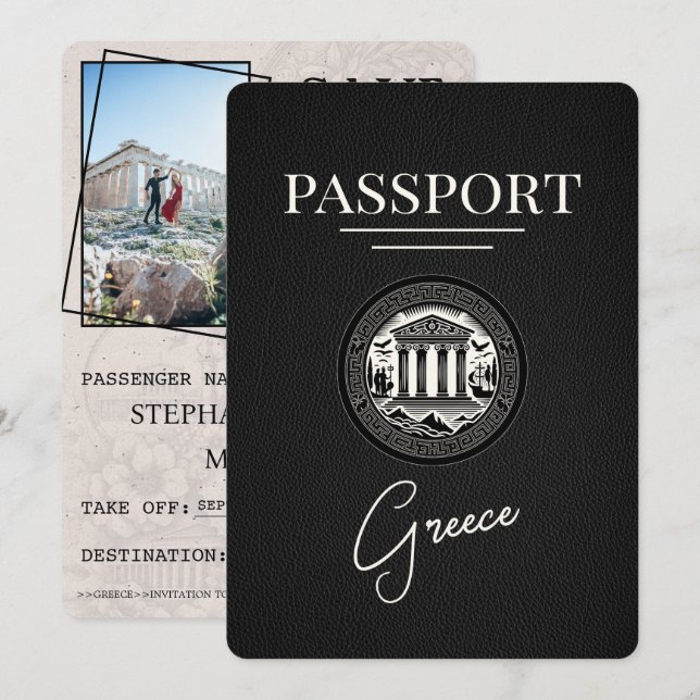 Pasaporte griego negro salva la tarjeta de fecha (Anverso / Reverso)