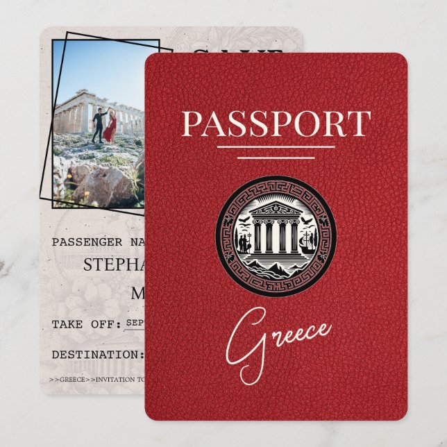 Pasaporte griego rojo salva la tarjeta de fecha (Anverso / Reverso)
