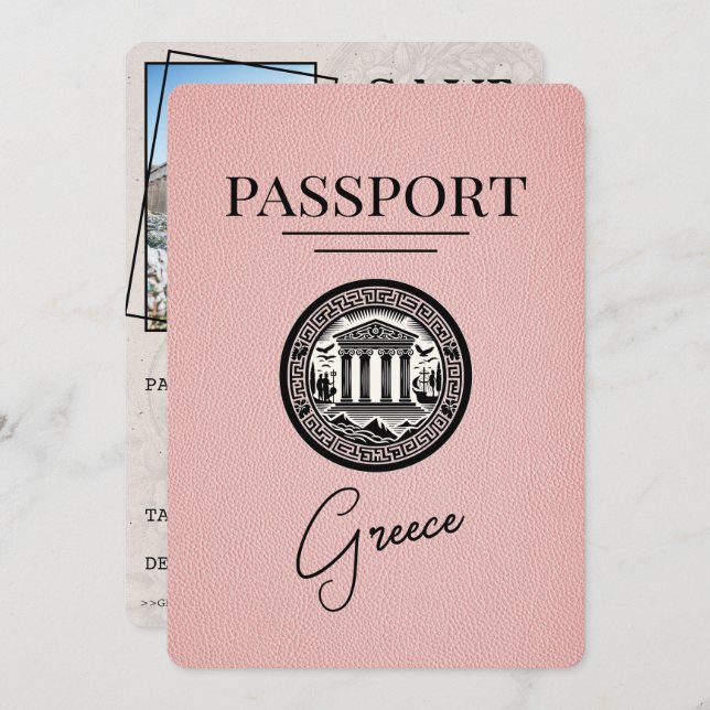 Pasaporte griego rosado Salven la tarjeta de fecha (Anverso / Reverso)