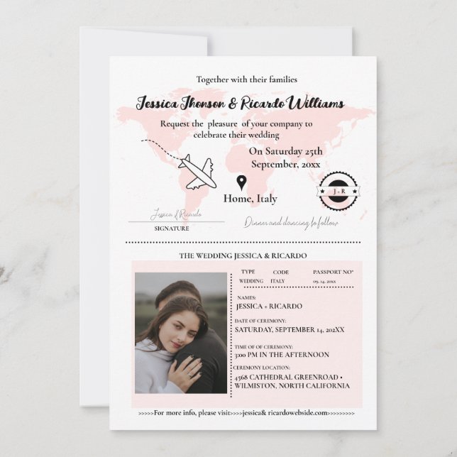 Pasaporte moderno Beige Monograma Invitación a la  (Reverso)
