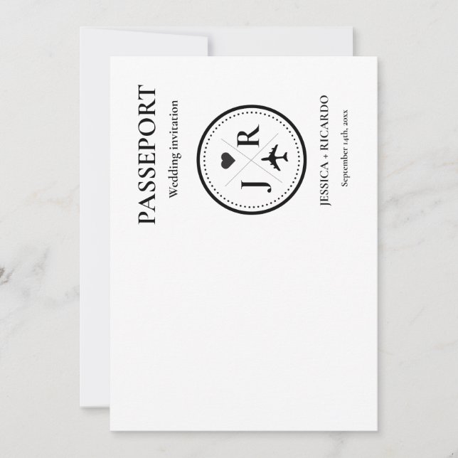 Pasaporte moderno Beige Monograma Invitación a la  (Anverso)