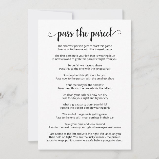 Pasar la tarjeta de juego Parcel fiesta (Anverso)