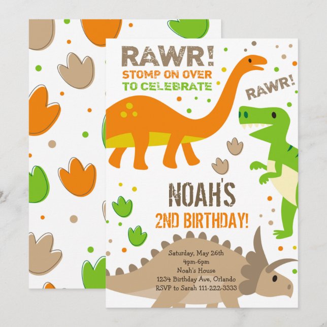 Pasar Por La Invitación Al Cumpleaños De Dinosauri (Anverso / Reverso)