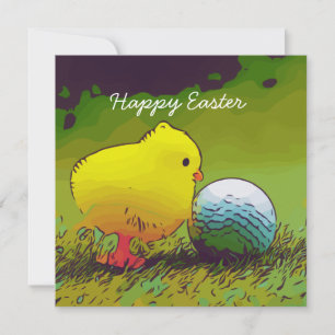 Pascua de golf con pollo amarillo y bola de golf