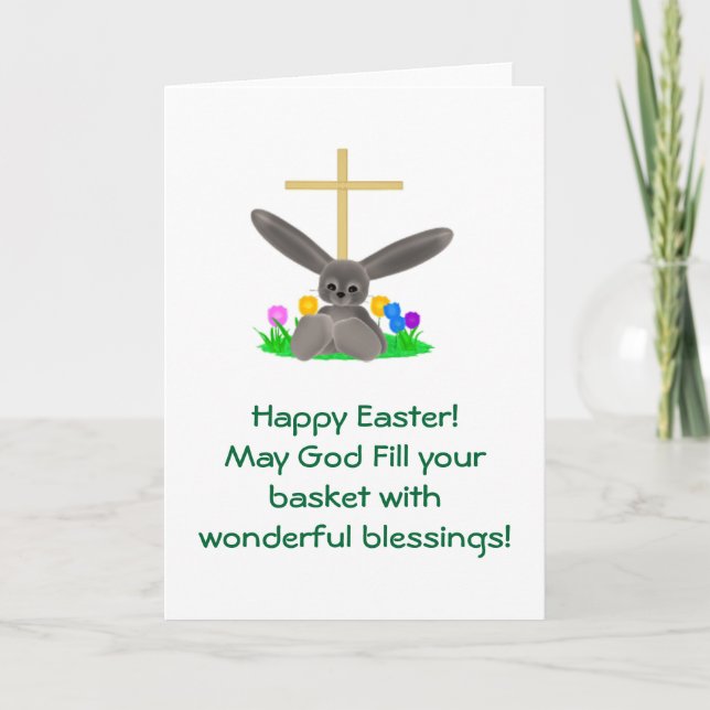 Pascua feliz con la cruz del oro y la tarjeta gris (Anverso)