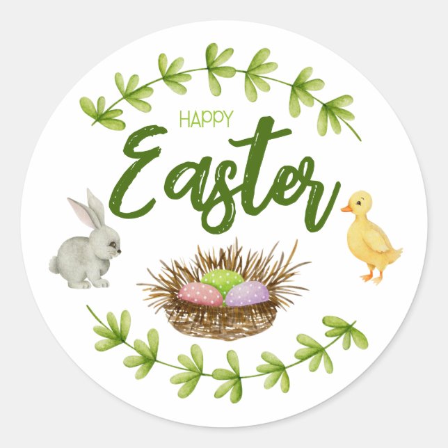 Pascua feliz, conejito, pato, huevos en Pegatina d (Anverso)