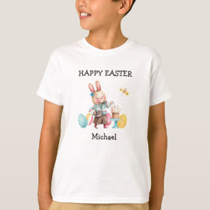 Pascua feliz, nombra niños-jóvenes camiseta básica