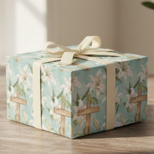 Pascua religiosa Cruz y lirio Papel de regalo cr