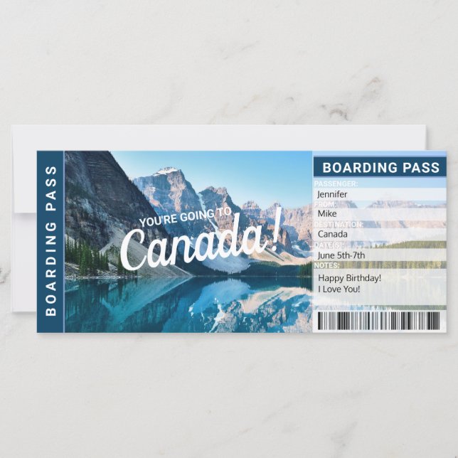 Pase de Abordar Regalo Sorpresa de Viaje a Canadá (Anverso)