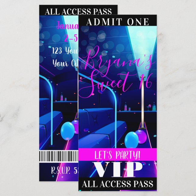 Pase de Acceso Total VIP Ticket Autobús de Fiesta  (Anverso / Reverso)