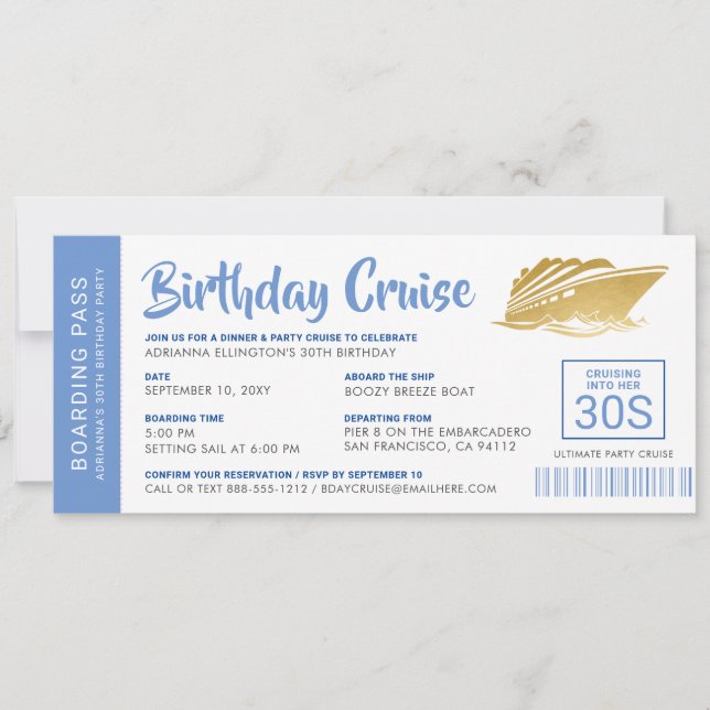Pase de embarque de crucero de cumpleaños Invitar  (Anverso)