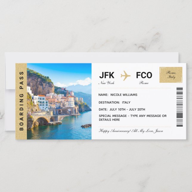 Pase de embarque de regalo de viaje para vacacione (Anverso)