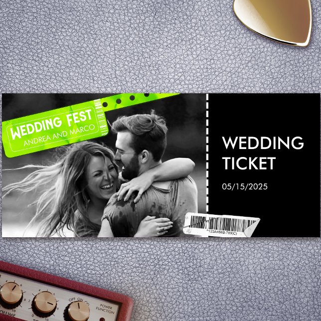 Pase de embarque del concierto de Boda de rock y R (wedding ticket boarding pass music festival)