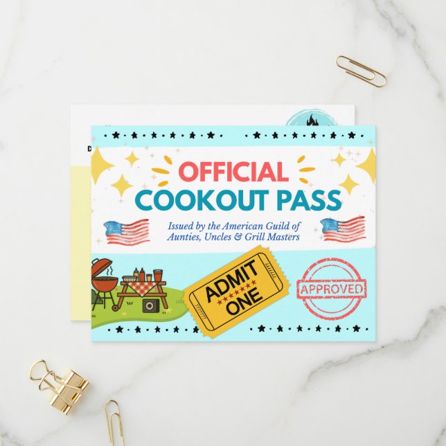 Pase Oficial de Cookout - Tarjeta postal de regalo (Anverso/Reverso In Situ)