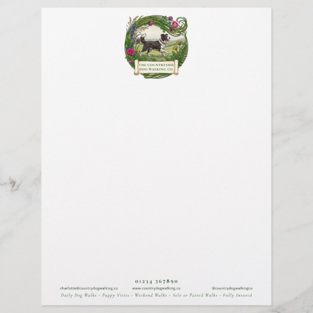 Paseador de Perros Border Collie Papel Letterhead  (Anverso)