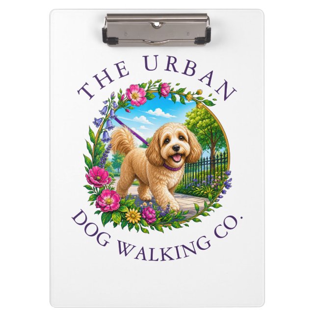 Paseador de perros Cockapoo Portapapeles con logot (Anverso)