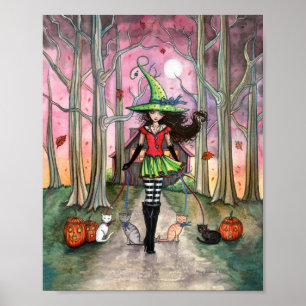Paseando a las Gatas Bruja Póster de Halloween