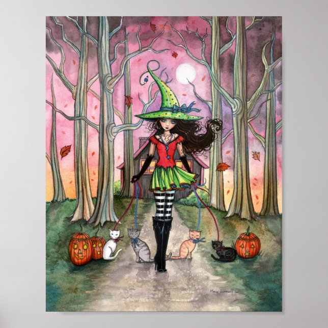 Paseando a las Gatas Bruja Póster de Halloween (Frente)