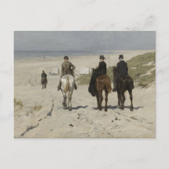 Paseo a caballo por la playa - postal de arte (Anverso)